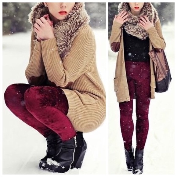 Blancheaux Boutique Pants - Red/Burgundy Crushed Velvet Legging.